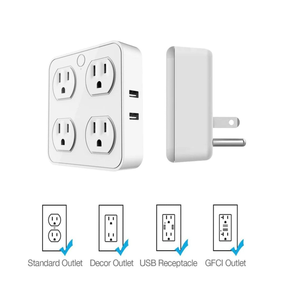 Eco4Llife WTP110 Wireless Wall Tap Smart Plug 4 Outlets 4 USB eco4lifeEco4Llife WTP110 Wireless Wall Tap Smart Plug 4 Outlets 4 USB