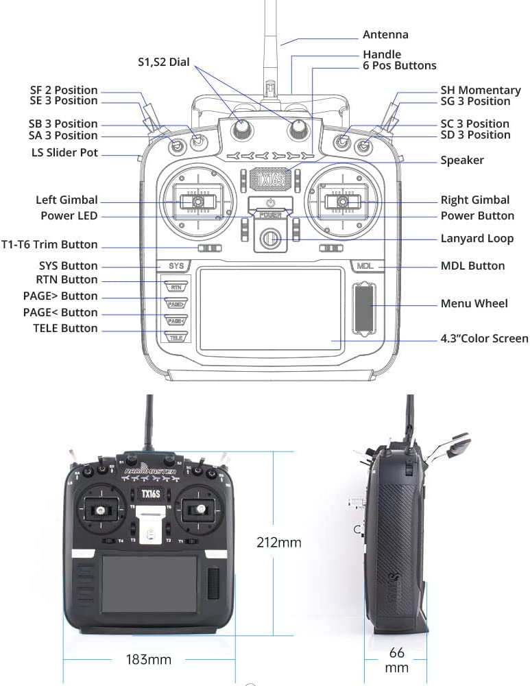 Radiomaster TX16S Max MK2 4in1 EDGETX OPENTX Carbon Fiber - TECHOBOOM