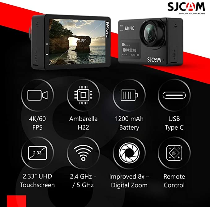 SJCAM SJ8 Pro Waterproof 4k 60FPS Action Camera Black - TECHOBOOM