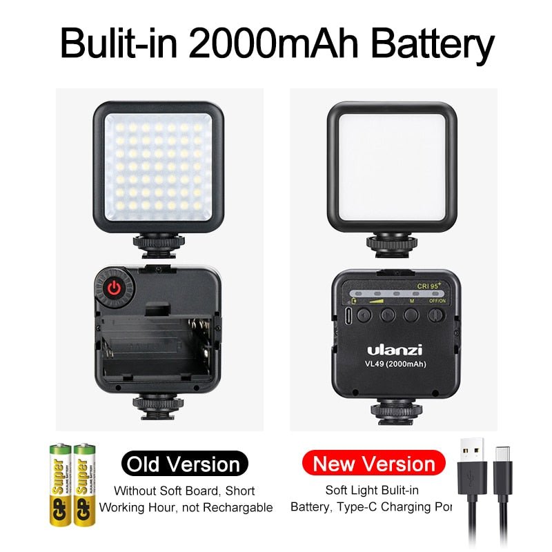 Ulanzi VL49 6W Mini LED vidéo bureau lumière 2000mAh 5500K Zoom éclairage photographique éclairage U lumineux Vlog lumière de remplissage